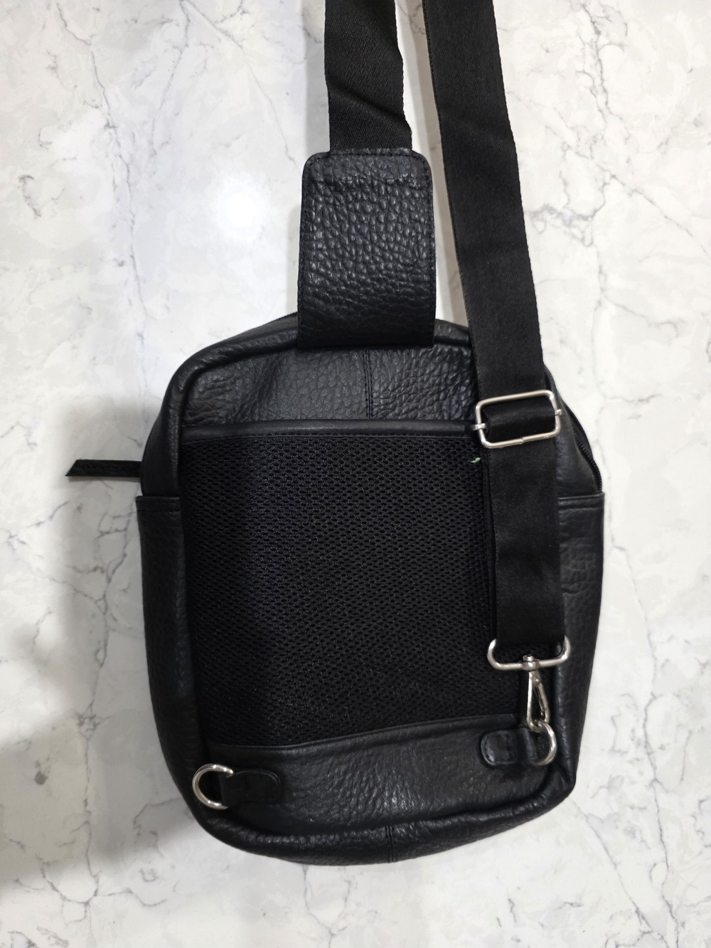 Black Leather Crossbody Sling Bag for Men
